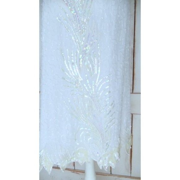 Vintage silk white / light ivory beaded floral sequin pencil skirt - Picture 8 of 9